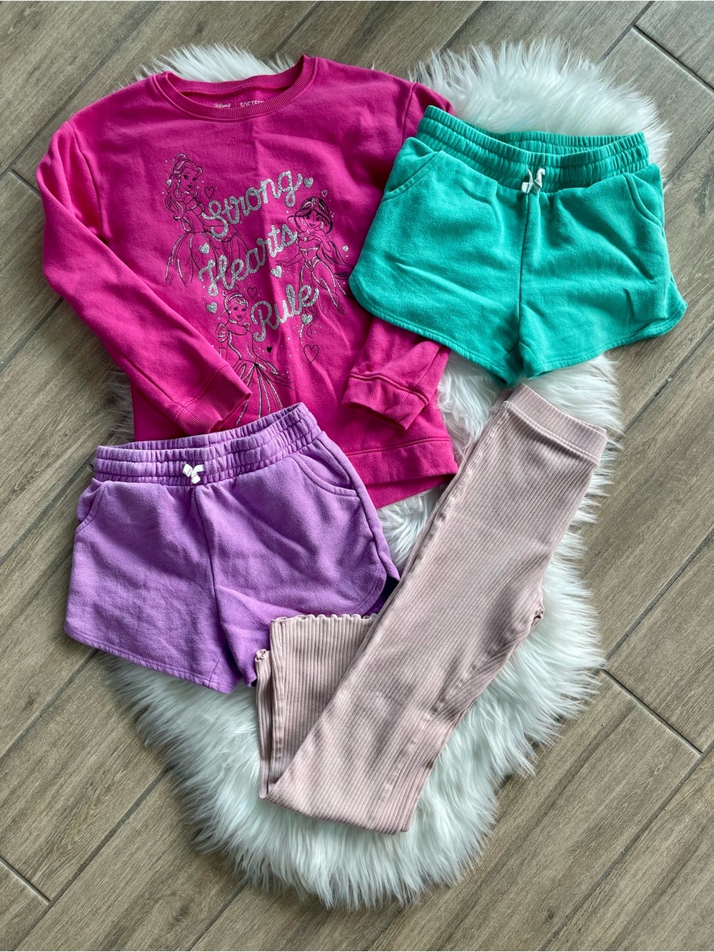 jumping beans Hot Pink Sweatshirt with Teal, Lavender Shorts and Blush Leggings